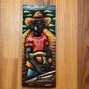 Vintage hand-carved and painted wooden folk art panels from Brazil